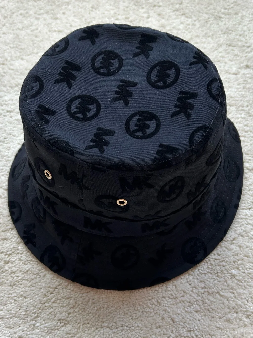 Michael Kors Logo Embossed Stretch Cotton Bucket Hat in Black NWT